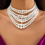 Multilayer Pearl Choker Wide Bib Necklace for Women