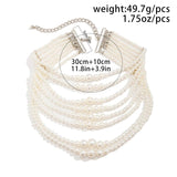 Multilayer Pearl Choker Wide Bib Necklace for Women