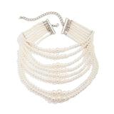 Multilayer Pearl Choker Wide Bib Necklace for Women