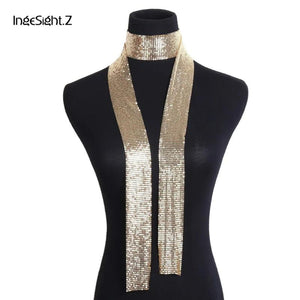 Vintage Aluminium Net Choker Necklace Collar Colorful Sequins Long Chain