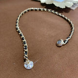 Leather Braid Crystal Necklace Magnetic Clip Collares