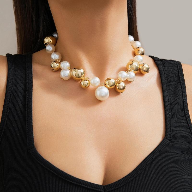 Big Pearl Beaded Necklace for Women Choker Jewelry