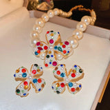 French Pearl Flower Choker Necklace Earring Set