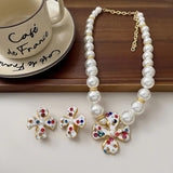 French Pearl Flower Choker Necklace Earring Set
