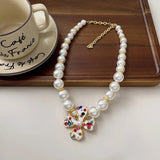 French Pearl Flower Choker Necklace Earring Set