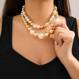 Pearl Beaded Short Choker Necklace Layered Chains Collar Accessories