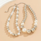 Pearl Beaded Short Choker Necklace Layered Chains Collar Accessories