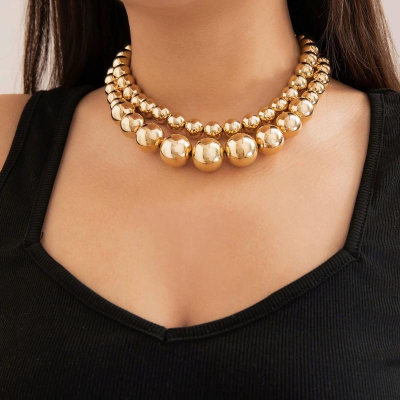 Layered Beaded Choker Necklace for Women Big Beaded Chain Collar on Neck