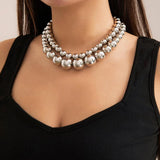 Layered Beaded Choker Necklace for Women Big Beaded Chain Collar on Neck