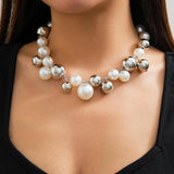 Pearl and CCB Ball Short Choker Necklace for Women