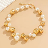 Pearl and CCB Ball Short Choker Necklace for Women