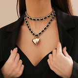 Heart Pendant Necklace Leather Rope Chain Elegant Jewelry