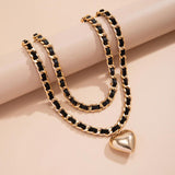 Heart Pendant Necklace Leather Rope Chain Elegant Jewelry