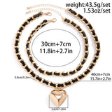 Heart Pendant Necklace Leather Rope Chain Elegant Jewelry