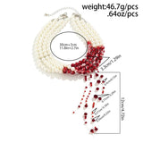 Gothic Blood Pearl Chain Necklace Crystal Tassel Choker