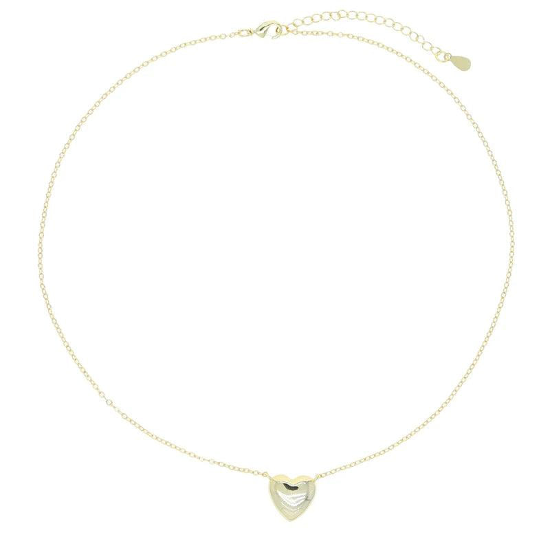 Heart Charm Link Chain Necklace - High Polished Metal - European Women Gift