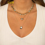 Heart Charm Link Chain Necklace - High Polished Metal - European Women Gift