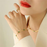 Flat Snake Chain Choker Necklace Stainless Steel Green CZ Necklace