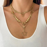 Layered Beads Chain Stars Pendant Necklace for Women Charms Collar Jewelry