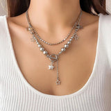 Layered Beads Chain Stars Pendant Necklace for Women Charms Collar Jewelry