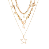 Layered Beads Chain Stars Pendant Necklace for Women Charms Collar Jewelry