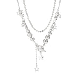 Layered Beads Chain Stars Pendant Necklace for Women Charms Collar Jewelry