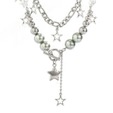Layered Beads Chain Stars Pendant Necklace for Women Charms Collar Jewelry