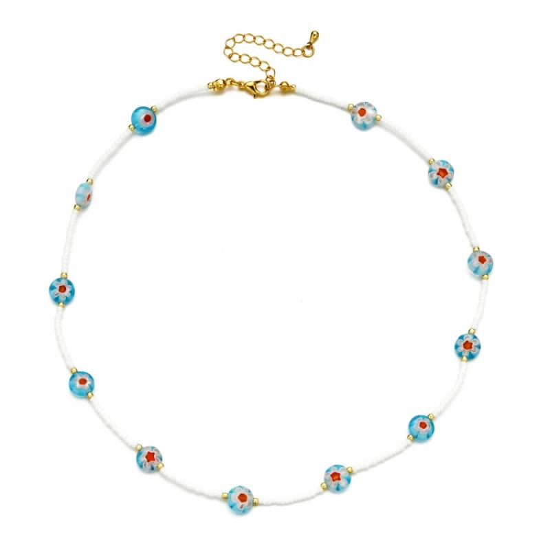 Boho Glass Flower Choker DIY Beaded Necklace Colorful Gift