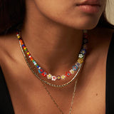 Boho Glass Flower Choker DIY Beaded Necklace Colorful Gift