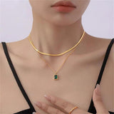 Double Layered Necklace Green CZ Pendant Female Jewelry