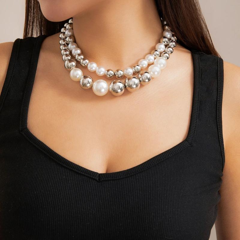 Vintage Double Layer Beaded Chain Choker Necklace Set