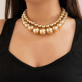 Vintage Double Layer Beaded Chain Choker Necklace Set