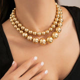 Vintage Double Layer Beaded Chain Choker Necklace Set