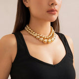 Vintage Double Layer Beaded Chain Choker Necklace Set