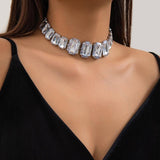 Square Rhinestone Short Choker Necklace for Women