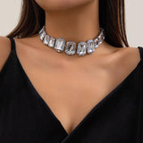 Square Rhinestone Short Choker Necklace for Women
