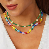 Boho Seed Beads Flower Choker Necklace Weave Beaded Pendant Summer Jewelry