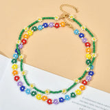 Boho Seed Beads Flower Choker Necklace Weave Beaded Pendant Summer Jewelry