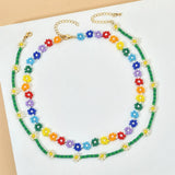 Boho Seed Beads Flower Choker Necklace Weave Beaded Pendant Summer Jewelry