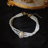 3-layers Pearls Collar Choker Necklace Short Party Jewelry