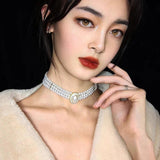 3-layers Pearls Collar Choker Necklace Short Party Jewelry
