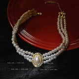 3-layers Pearls Collar Choker Necklace Short Party Jewelry