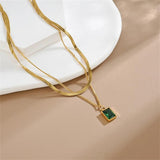 Punk Layered Necklaces Green CZ Pendant Women Jewelry Christmas Gift