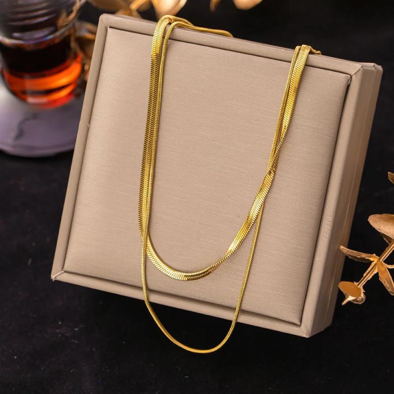Punk Double Layered Necklace Snake Bone Chain Choker Female