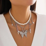 Butterfly Pendant Necklace with Tassel Chain