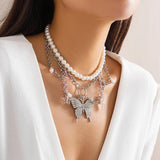 Butterfly Pendant Necklace with Tassel Chain