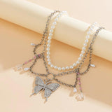 Butterfly Pendant Necklace with Tassel Chain