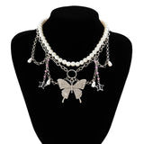 Butterfly Pendant Necklace with Tassel Chain