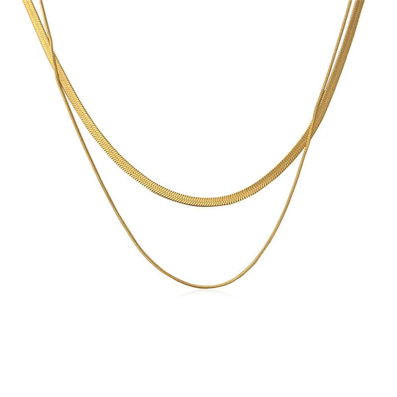 Punk Double Layered Necklaces Female Flat Snake Bone Chain Choker
