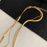 Punk Double Layered Necklaces Female Flat Snake Bone Chain Choker
